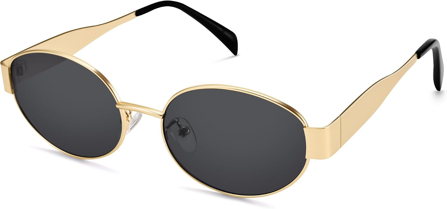 Retro Oval Sunglasses for Women, Trendy Chic Gold Frame Shades | Amazon (US)