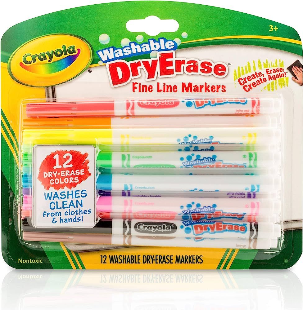 Crayola Washable Dry-Erase Fine Line Markers, 12 Classic Colors NonToxic Art Tools for Kids & Tod... | Amazon (US)