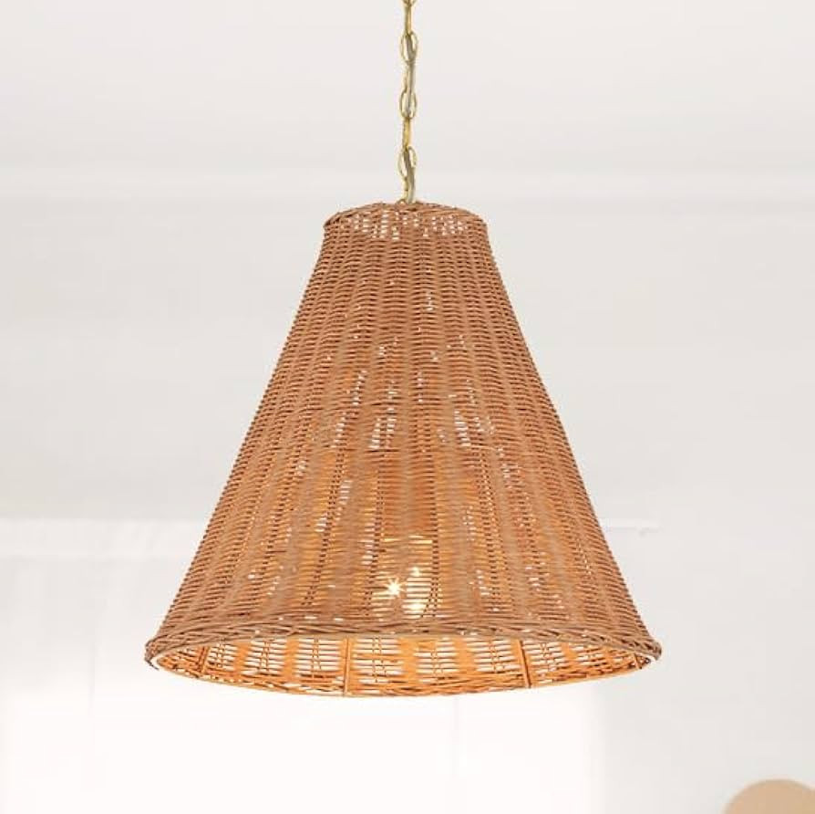 Creative Co-Op Rattan Taper Pendant Light, Natural | Amazon (US)