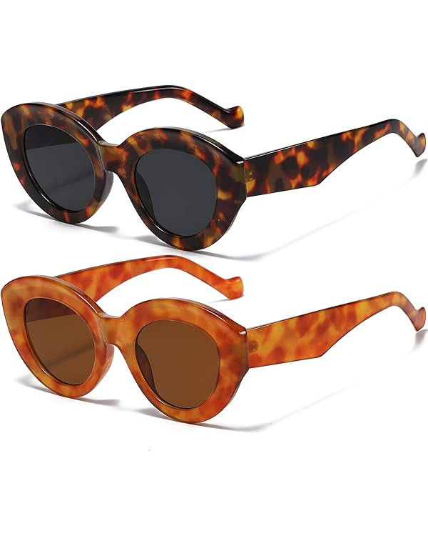 AIEYEZO Oversized Cat Eye Sunglasses for Women Cute Oval Thick Frame Cateye Sun Glasses Chic Retr... | Amazon (US)