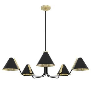 Hunter Grove Isle 5-Lights Matte Black Chandelier with Metal Shades-19195 - The Home Depot | The Home Depot