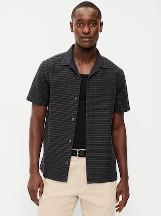 Short-Sleeve Textured Jacquard Camp Shirt | Old Navy (US)