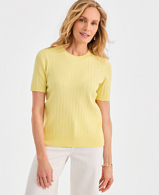 Women's Ribbed Crewneck Short-Sleeve Sweater, Macy's Exclusive | Macy's