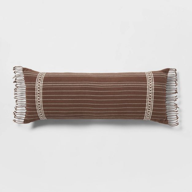 Oblong Oversized Stripe Fringe Decorative Throw Pillow Brown - Threshold&#8482; | Target