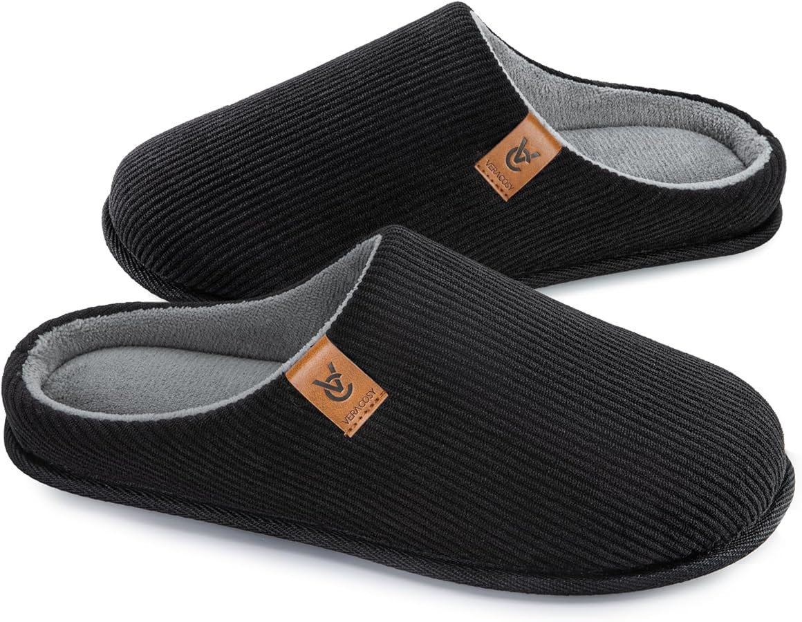 VeraCosy Men's Cozy Slip-on Slippers Corduroy Memory Foam Indoor House Shoes | Amazon (US)