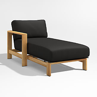 Anguilla Teak Left-Arm Outdoor Chaise Lounge with Black Cushions | Crate & Barrel | Crate & Barrel