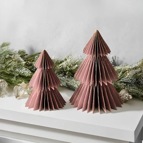 LampLust Paper Christmas Tree Decor, 2 Pack Honeycomb Paper Trees, 6 & 8 Inch, Dusty Rose & Gold Glitter Edge, Christmas Table Decor, Holiday Table & Christmas Centerpieces, Pink Christmas Decor | Amazon (US)