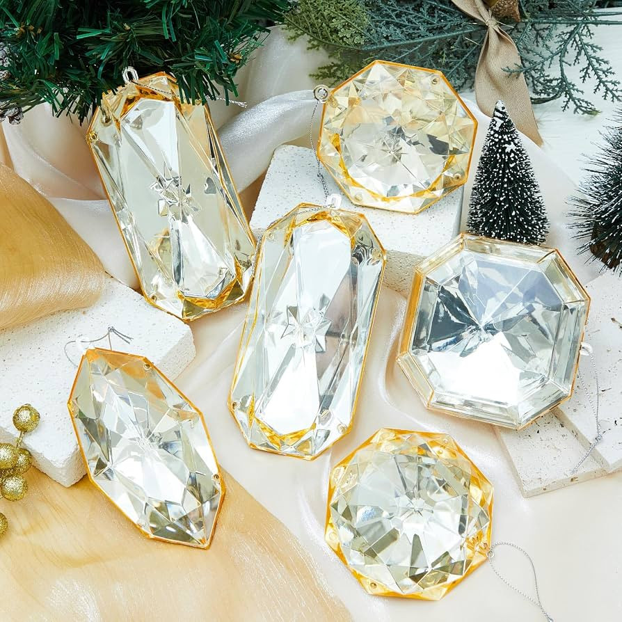 Syhood 6 Pack 3.9"- 6.5" Acrylic Champagne Jewel Christmas Ornament | Amazon (US)