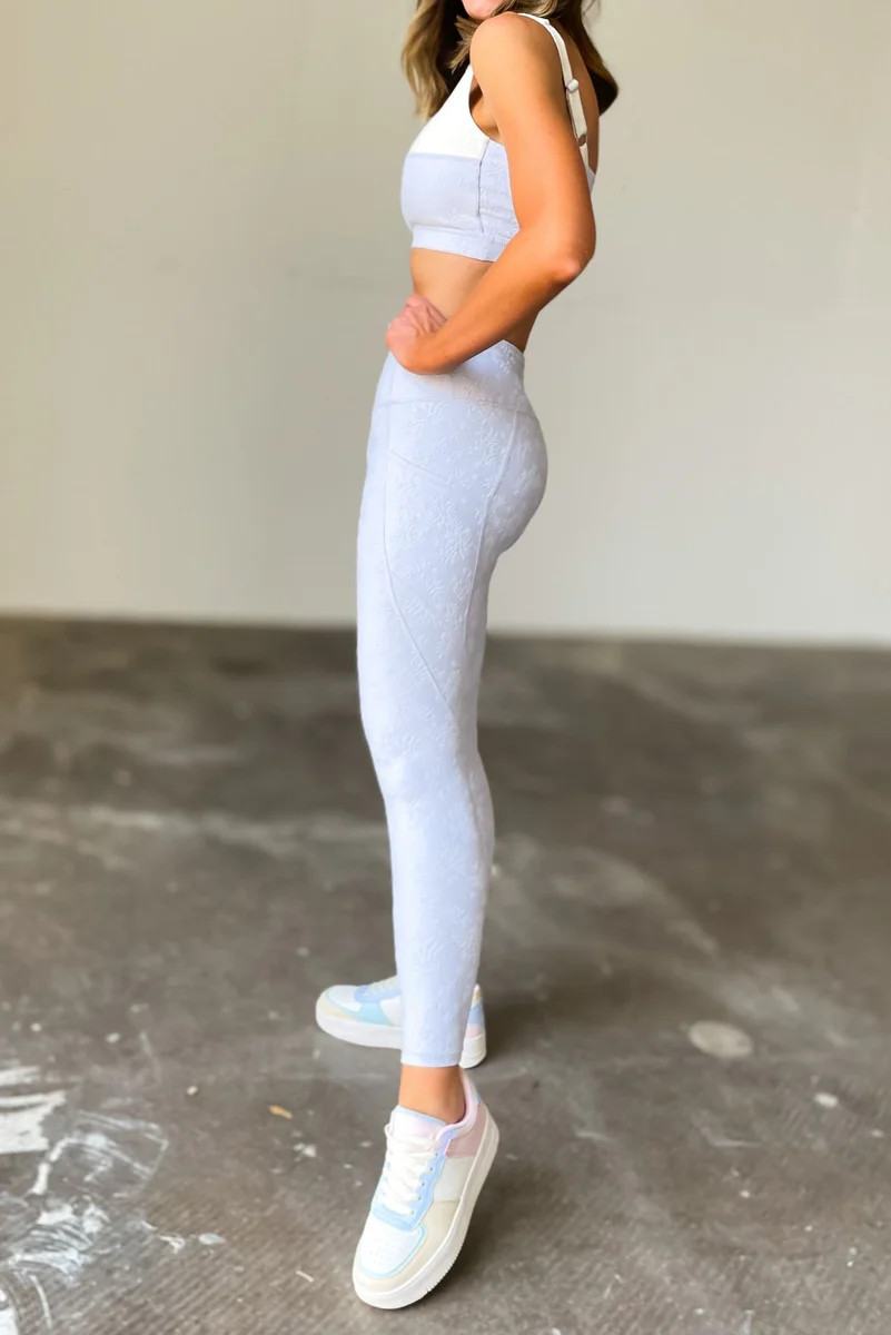 Light Blue Floral Textured Leggings | Shop Style Your Senses