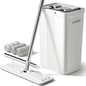 JOYMOOP Mop and Bucket with Wringer Set, White Flat Squeeze Bucket Set for Floor Cleaning, Wet Dr... | Amazon (US)