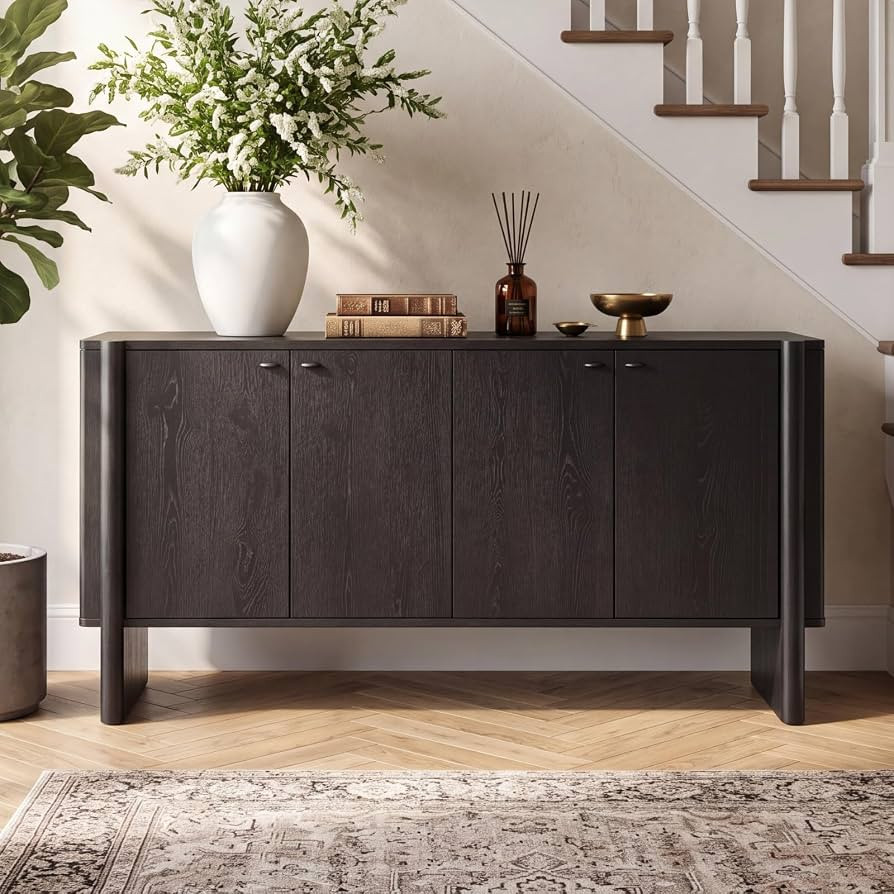 Ya-Home Black Sideboard Buffet Cabinet, Modern Storage Accent Entryway Cabinet with 4 Doors, Farm... | Amazon (US)