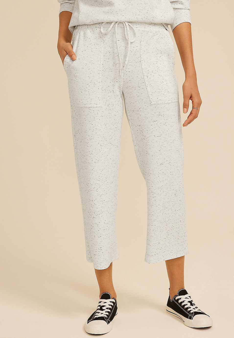 Speckle Scuba Knit High Rise Wide Leg Cropped Pant | Maurices