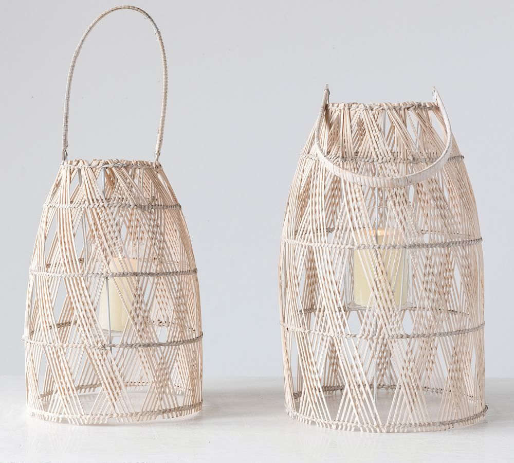 Poppy Woven Bamboo Lanterns With Handles, Set of 2 | Pottery Barn (US)