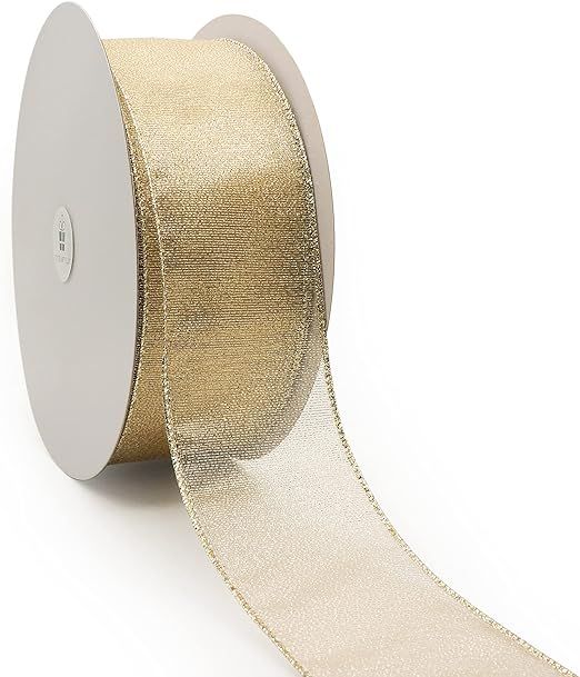 CT CRAFT LLC Champagne Gold Metallic Wired Ribbon - 2.5" x 50 Yards for Christmas Home Decor, Gif... | Amazon (US)