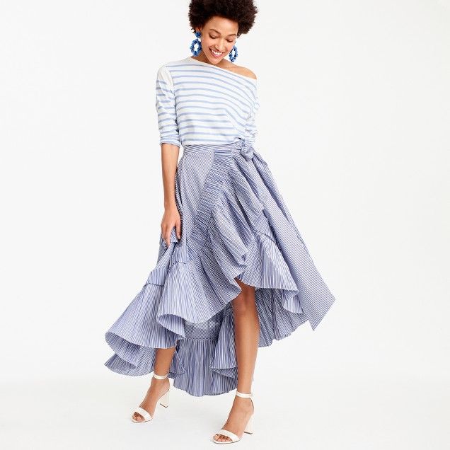 Collection ruffle skirt in striped shirting fabric | J.Crew US