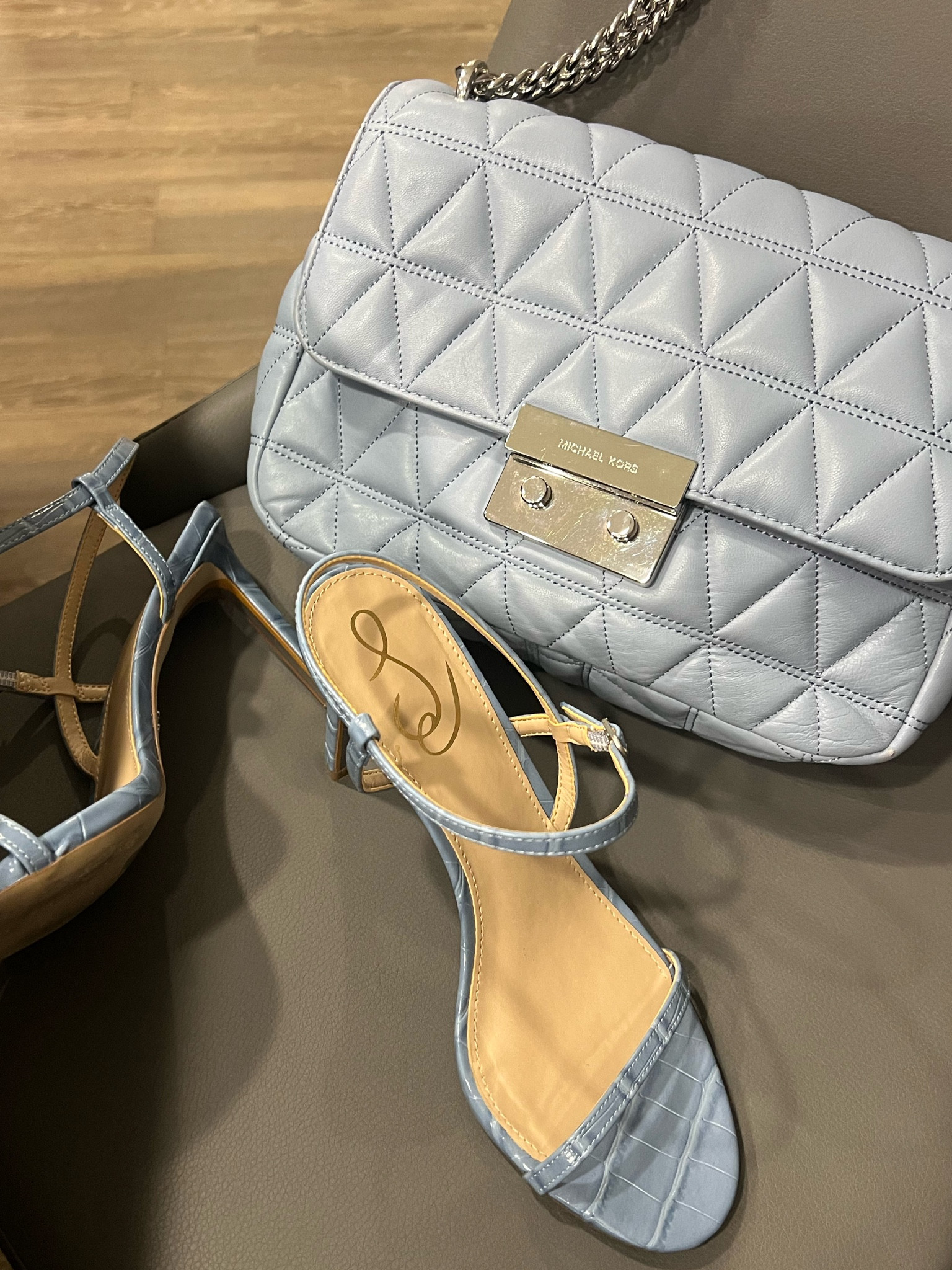 Blue accessories / light blue shoes / light blue purse / Michael kors purse / Sam Edelman strappy heels 

#LTKitbag #LTKunder100 #LTKstyletip