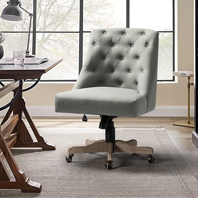 Modern Tufted Armless Home Office Chair, Comfy Upholstered Desk Chair with Vintage Wood Base, Hei... | Amazon (US)