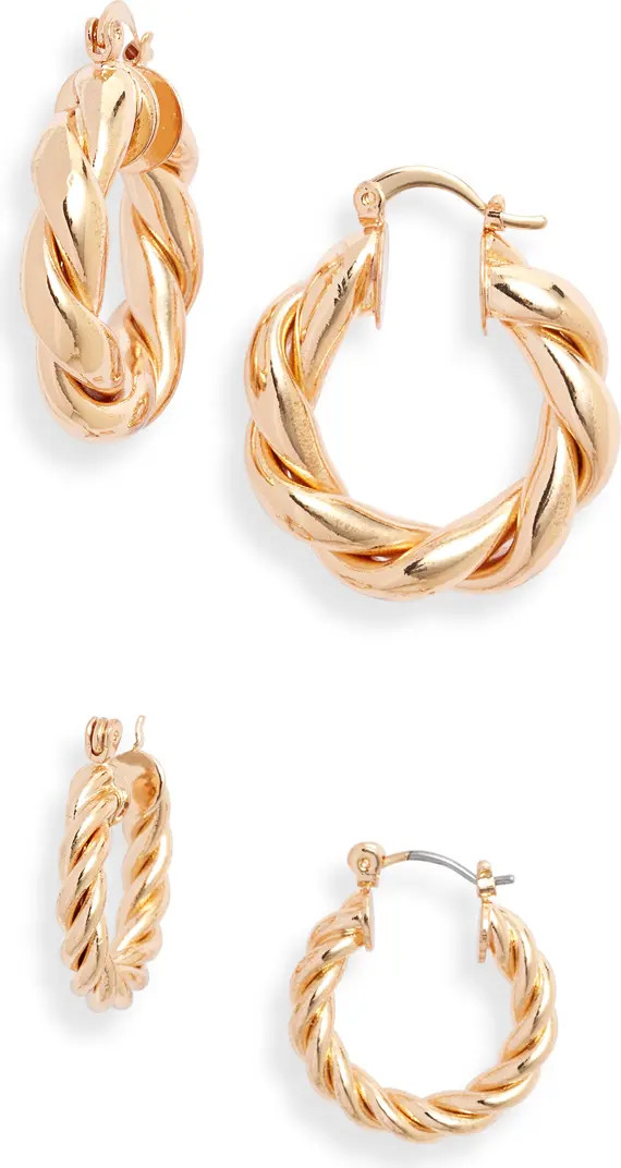 Nordstrom Set of 2 Chubby Metal Twist Hoop Earrings | Nordstrom | Nordstrom