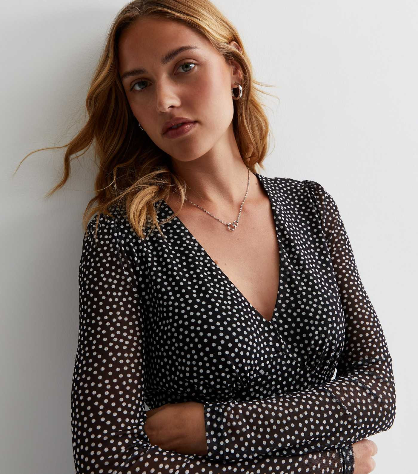 Black Spot Mesh V Neck Mini Dress
						
						Add to Saved Items
						Remove from Saved Items | New Look (UK)