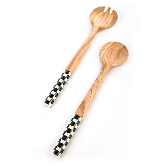Courtly Check Olivewood Salad Serving Set | MacKenzie-Childs