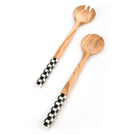 Courtly Check Olivewood Salad Serving Set | MacKenzie-Childs