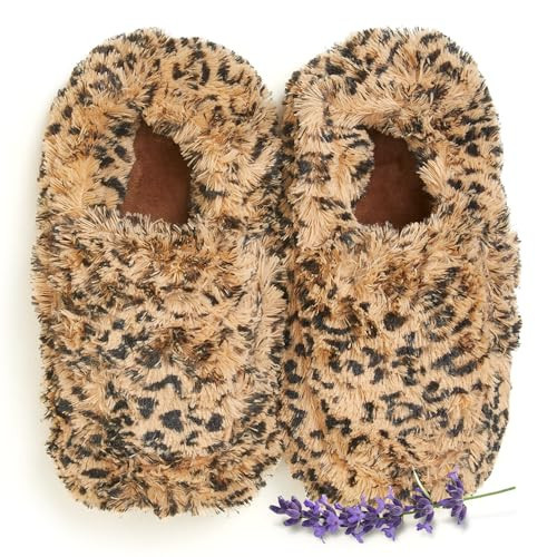 warmies Microwaveable House Slippers for Women - Womens Shoe Sizes 6-10 - Plush, Soft & Fuzzy Indoor Slippers with Backs & Non-Slip Memory Foam Soles - Cozy Warm Ladies Slipper - Leopard | Amazon (US)