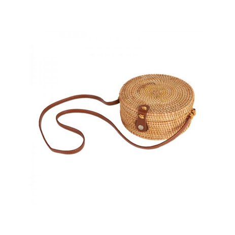 Multi-purpose Handwoven Round Rattan Crossbody Bag for Women Leather Shoulder Straps Round Rattan... | Walmart (US)