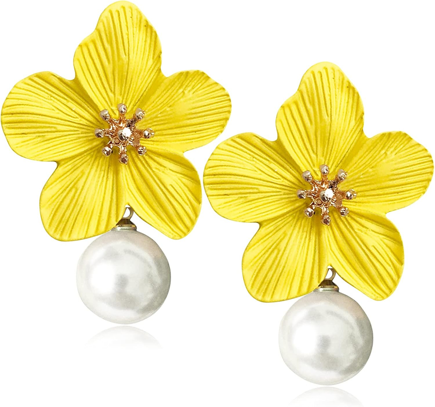 ANDPAI Unique Handmade Bohemian Large Matte Double Yellow Flower Dangle Drop Earrings White Metal... | Amazon (US)