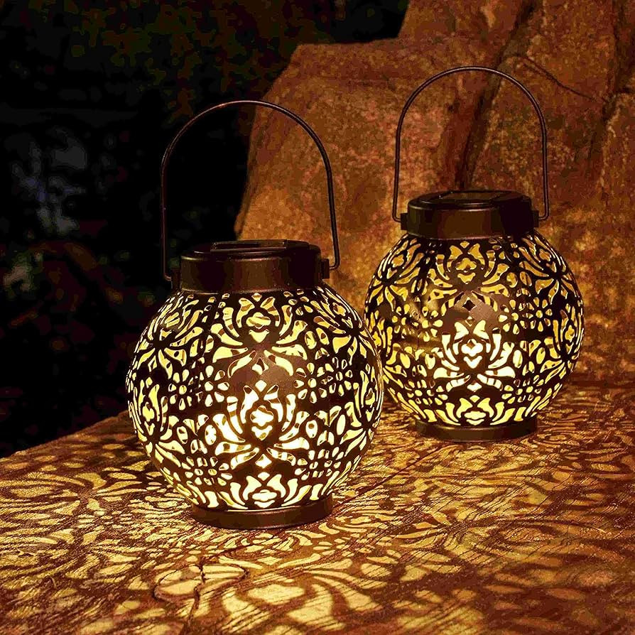 Set of 2 Solar Lantern Outdoor Hanging Decorative Lights for Garden Patio Porch Decorations. (Bla... | Amazon (US)