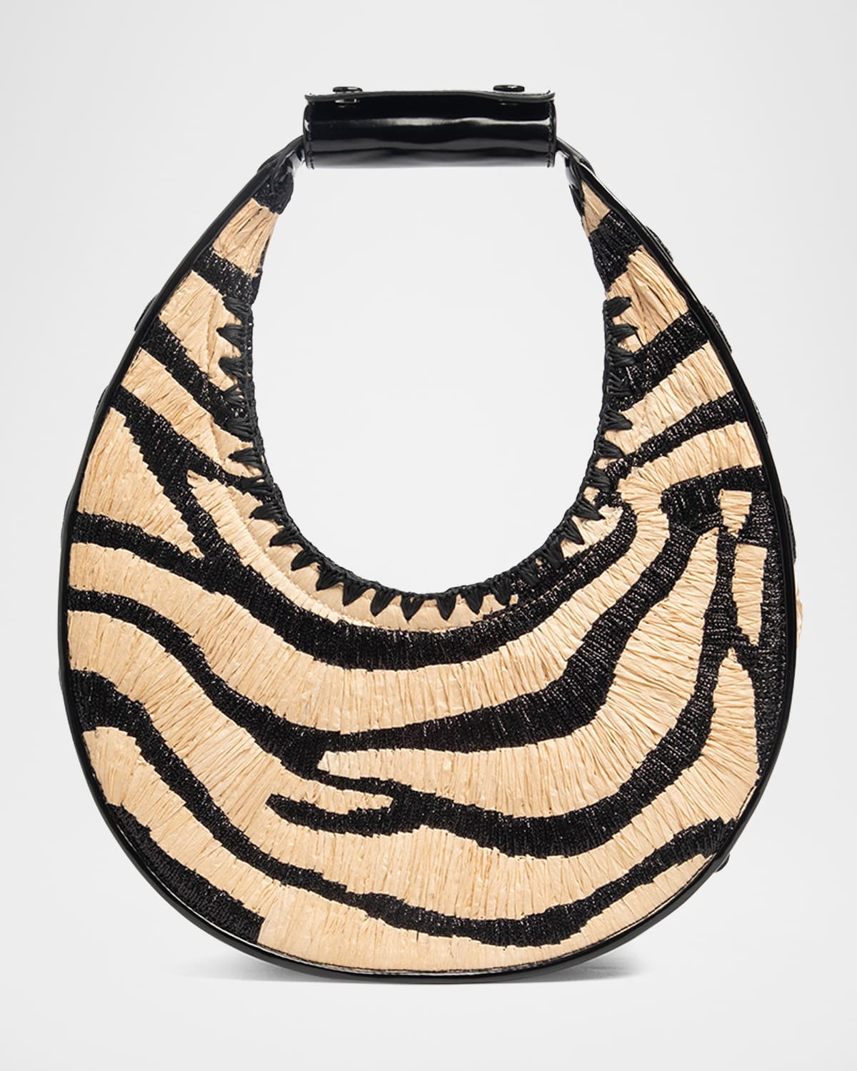 Moon Zebra Raffia Shoulder Bag | Neiman Marcus