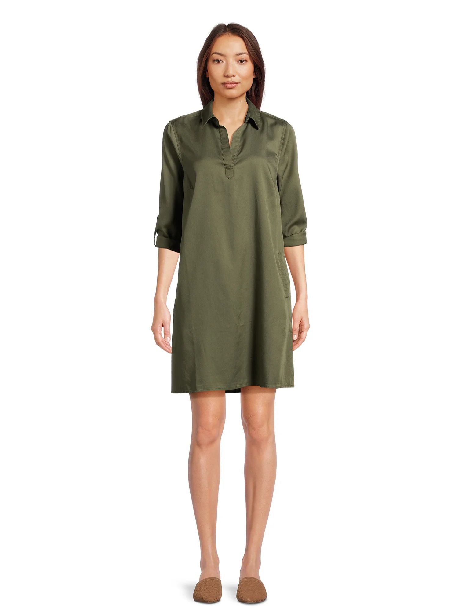 Time and Tru Women's Mini Shirt Dress with Long Sleeves, Sizes XS-3XL | Walmart (US)
