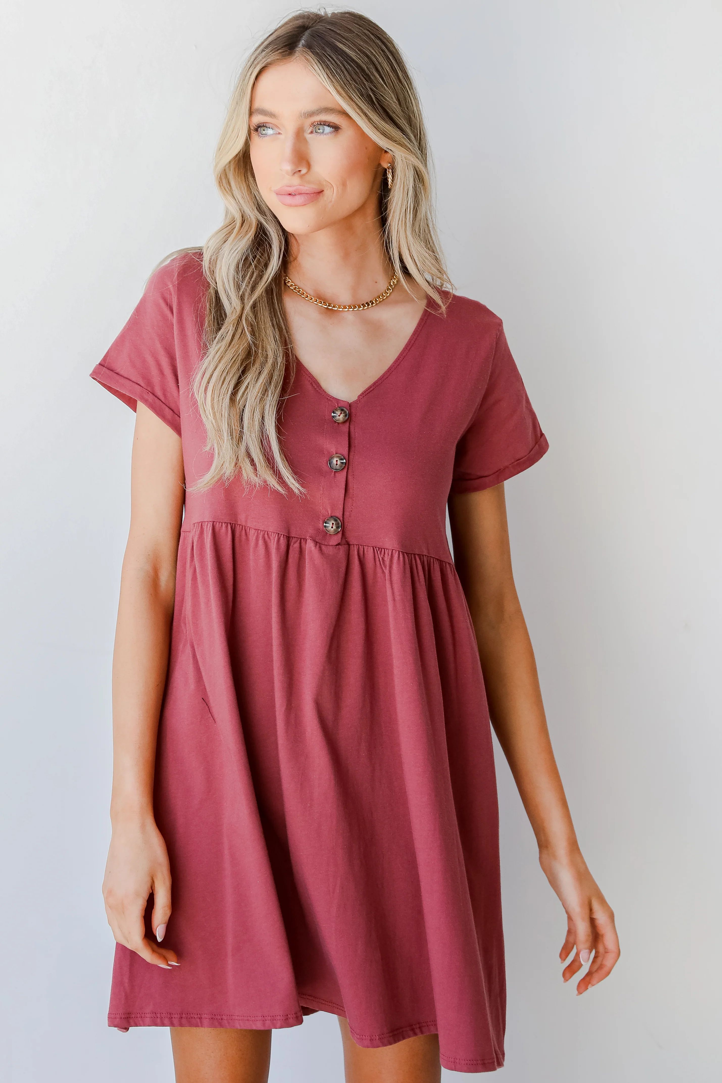 Afternoon Dates Button Front Babydoll Dress | Dress Up