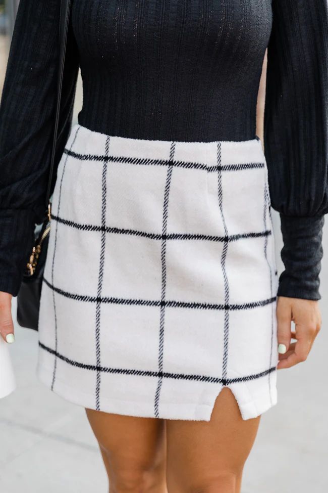 Serene Happiness Ivory Plaid Skirt | The Pink Lily Boutique