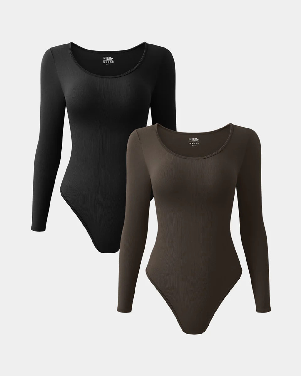 Ribbed  Long Sleeve Crew Neck Bodysuits | Oqq