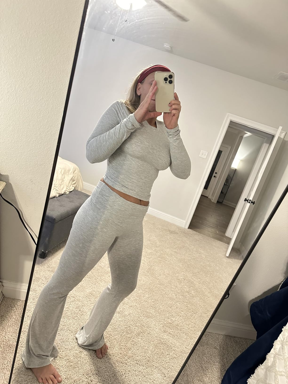 AnotherChill Women's 2 Piece Lounge Sets Fold-over Flare Pants Set Long Sleeve Cropped Top Casual... | Amazon (US)