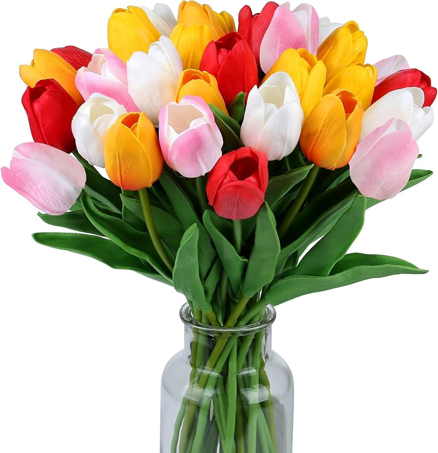SITUMEIZI Fake Flowers Tulips Artificial Silk Flower 15pcs Real Touch 14" for Spring Easter Home ... | Amazon (US)