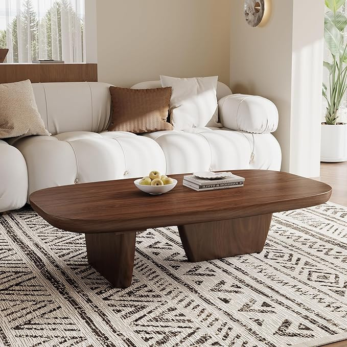 Mid Century Modern Wood Coffee Table with Rounded Edges and Unique Dual Leg Design, Easy Assembly... | Amazon (US)