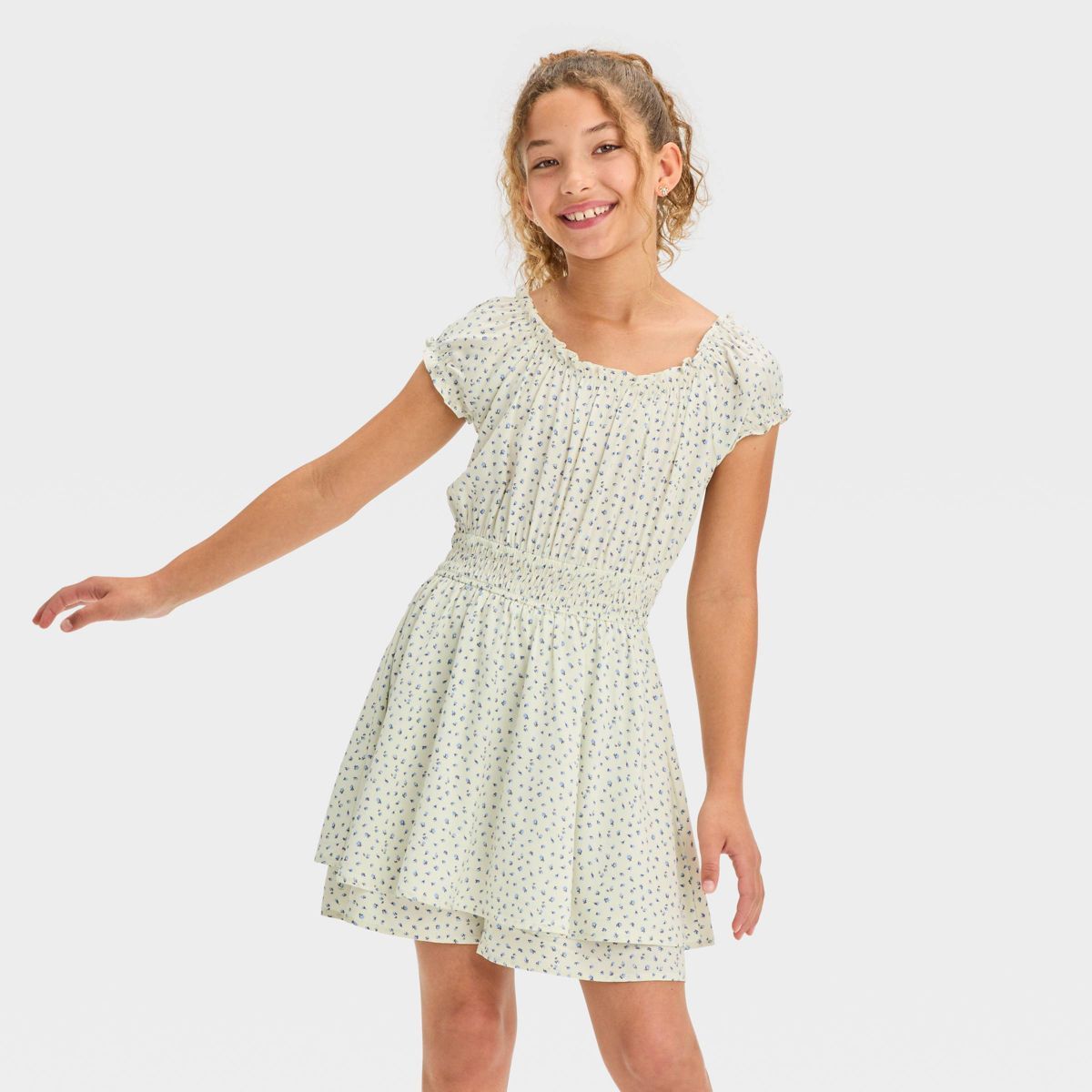 Girls' Short Sleeve Ruched Waist Skirted Romper - art class™ | Target