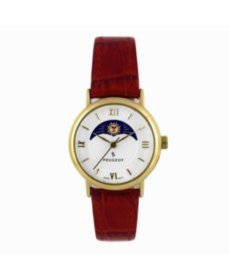 Peugeot Women's 26mm Sun-Moon Phase Gold Watch with Brown Leather Strap - Gold | Macy's