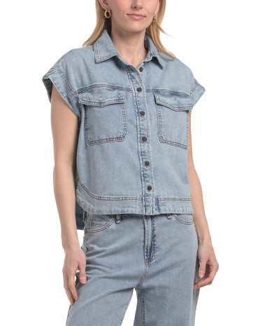 Short Sleeve Denim Top For Women, Cotton/Polyester | TJ Maxx