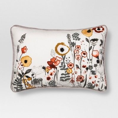 White Floral Watercolor Embroidered Lumbar Pillow - Threshold™ | Target