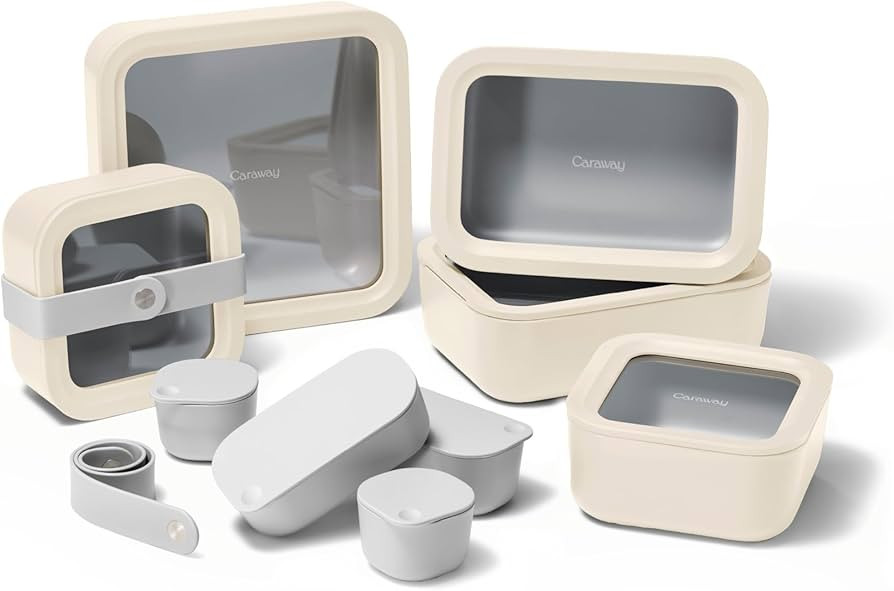 Caraway Glass Food Storage Set, 14 Pieces - Ceramic Coated Food Containers - Easy to Store, Non T... | Amazon (US)