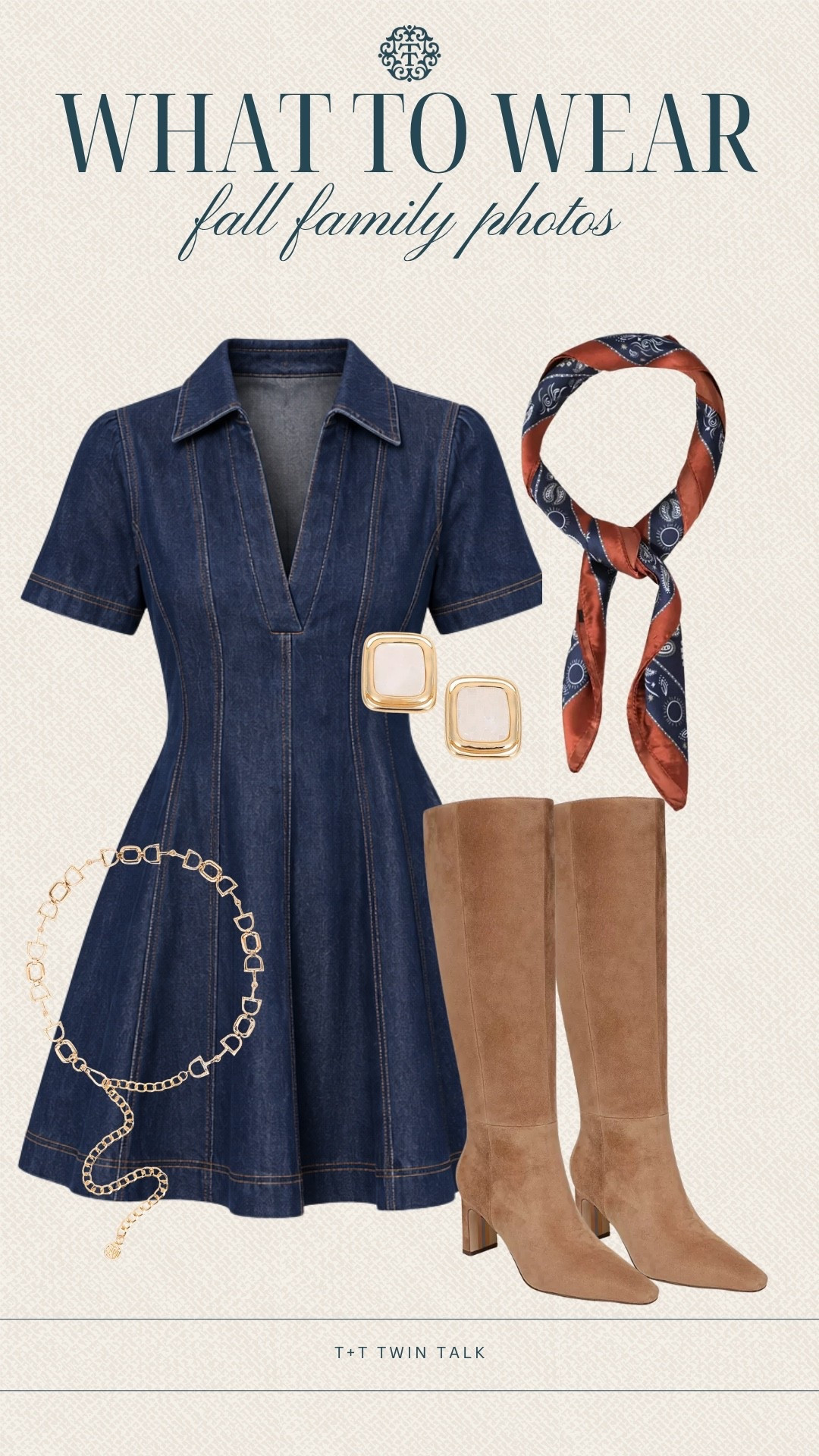 Fall family photo outfit inspiration! 🍂📸 We’re loving this denim dress paired with tall suede boots for a classic fall look that feels polished without being overdone. Add a patterned silk scarf and gold accessories for the prettiest finishing touches. Such an easy outfit for family pictures this season!
#LTKSeasonal #LTKOver40 #LTKMidsize