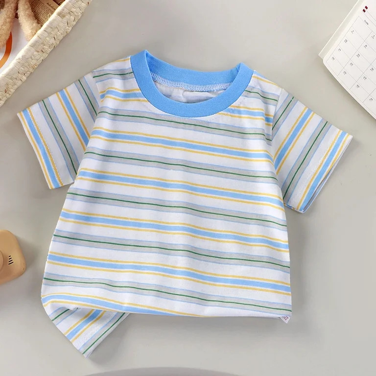 vdgthytj Toddler Baby Summer T-Shirts Boys Girls Striped Crewneck Short Sleeve Basic Tee Tops for... | Walmart (US)