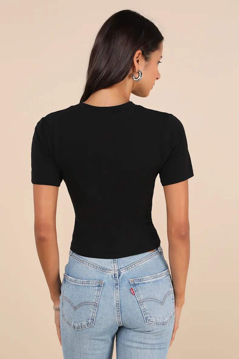 Simply a Vibe Black Ruched Short Sleeve Crew Neck Top | Lulus