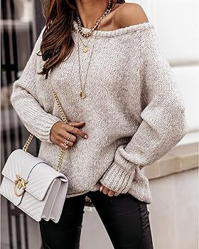 BTFBM Women Casual Long Sleeve Fall Sweaters Crew Neck Solid Color Soft Ribbed Knitted Oversized ... | Amazon (US)