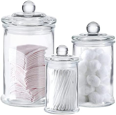 Glass Apothecary Jars with Lids - Set of 3 - Small Glass Jars for Bathroom Storage / Qtip Holder ... | Amazon (US)