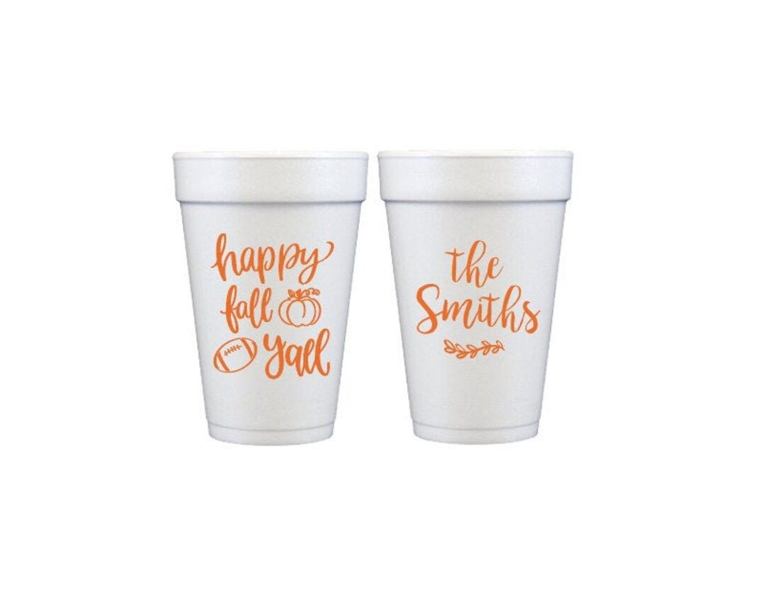 Happy Fall Yall Cups, Happy Fall Cups, Personalized Fall Cups, Personalized Foam Cups, Football P... | Etsy (US)