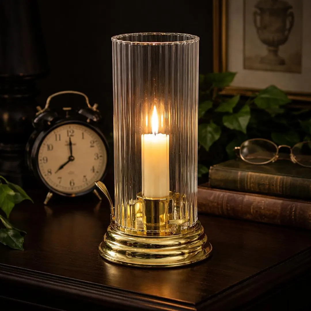 Brass Chamberstick with Glass Hurricane Shade | Traditional Candle Holder Decor | Etsy (US)