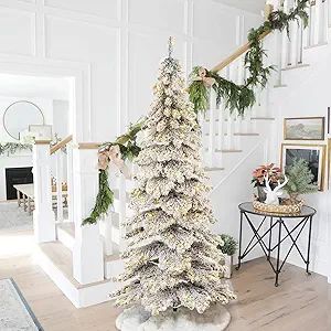 Glitzhome 7.5ft Pre-Lit Flocked Layered Spruce Artificial Christmas Tree, Large Xmas Tree with 35... | Amazon (US)